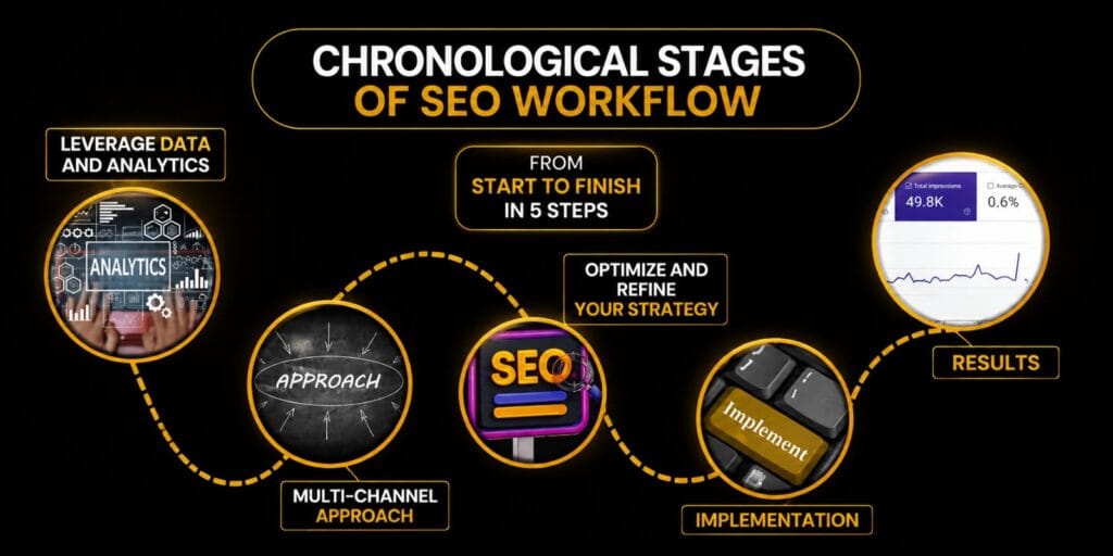 Chronological SEO workflow stages
