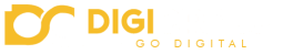 Yellow and white logo featuring a stylized bird and the words GO DIGITAL in capital letters, with GO in yellow and DIGITAL in white. The background is transparent.